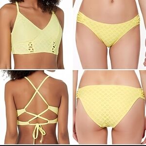 Jessica Simpson yellow bralette bikini top and matching bikini bottom Sz…